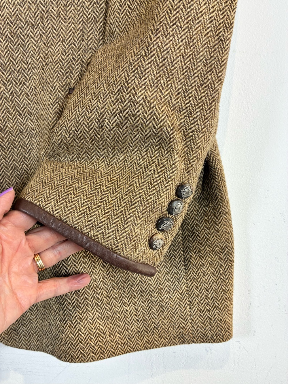 Ralph Lauren Brown Herringbone Wool Blend Riding Jacket, Size 14 - Picture 3 of 8